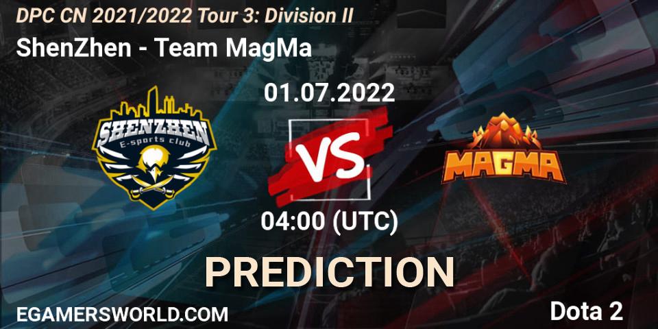 Pronóstico ShenZhen - Team MagMa. 01.07.2022 at 04:01, Dota 2, DPC CN 2021/2022 Tour 3: Division II