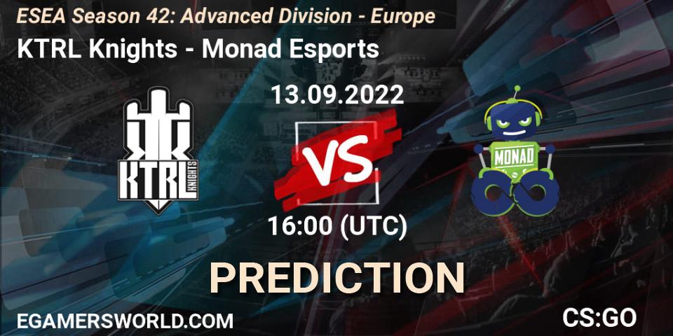 Pronóstico KTRL Knights - Monad Esports. 13.09.2022 at 16:00, Counter-Strike (CS2), ESEA Season 42: Advanced Division - Europe