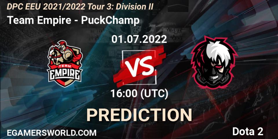 Pronóstico Team Empire - PuckChamp. 01.07.2022 at 16:48, Dota 2, DPC EEU 2021/2022 Tour 3: Division II