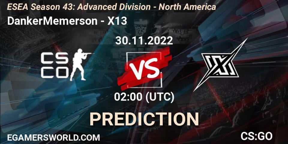 Pronóstico DankerMemerson - X13. 30.11.22, CS2 (CS:GO), ESEA Season 43: Advanced Division - North America