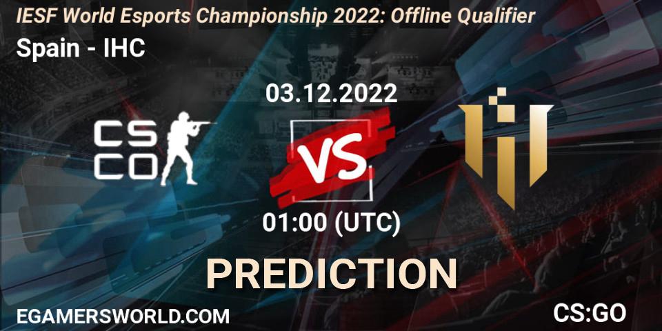 Pronóstico Spain - IHC. 03.12.2022 at 01:00, Counter-Strike (CS2), IESF World Esports Championship 2022: Offline Qualifier