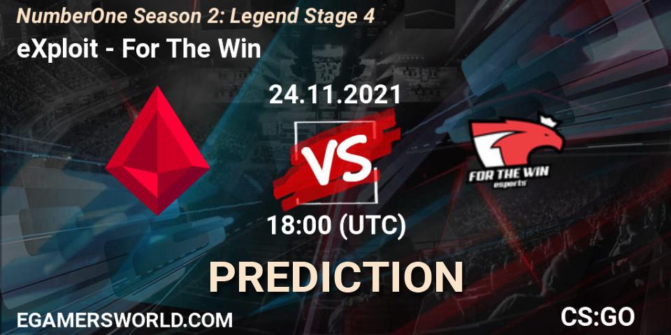 Pronóstico eXploit - For The Win. 24.11.2021 at 18:00, Counter-Strike (CS2), NumberOne Season 2: Legend Stage 4