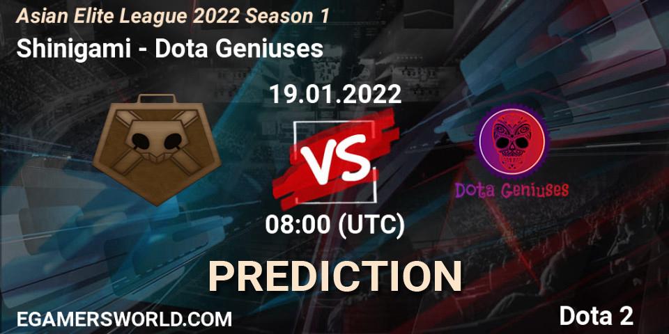 Pronóstico Shinigami - Dota Geniuses. 19.01.2022 at 07:58, Dota 2, Asian Elite League 2022 Season 1