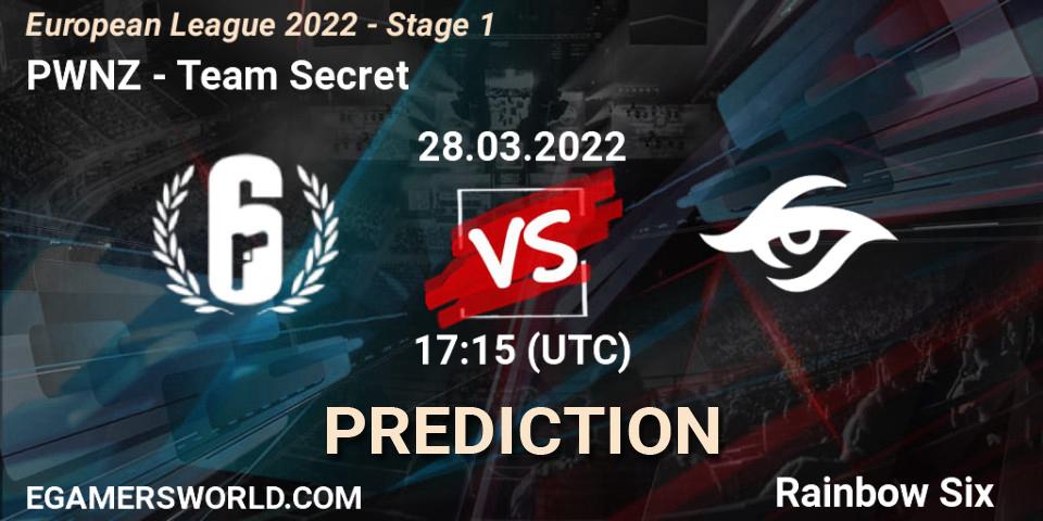 Pronóstico PWNZ - Team Secret. 28.03.2022 at 17:15, Rainbow Six, European League 2022 - Stage 1