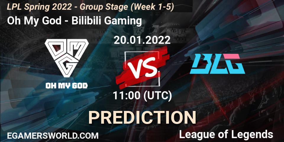 Pronóstico Oh My God - Bilibili Gaming. 20.01.2022 at 12:00, LoL, LPL Spring 2022 - Group Stage (Week 1-5)