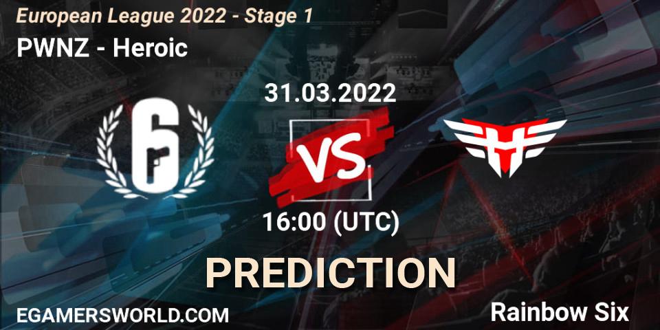 Pronóstico PWNZ - Heroic. 31.03.2022 at 16:00, Rainbow Six, European League 2022 - Stage 1