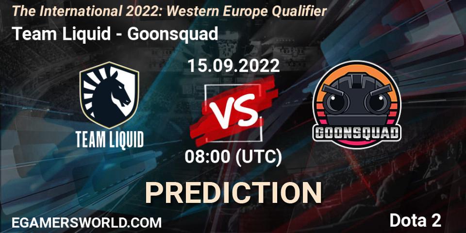 Pronóstico Team Liquid - Goonsquad. 15.09.2022 at 08:06, Dota 2, The International 2022: Western Europe Qualifier