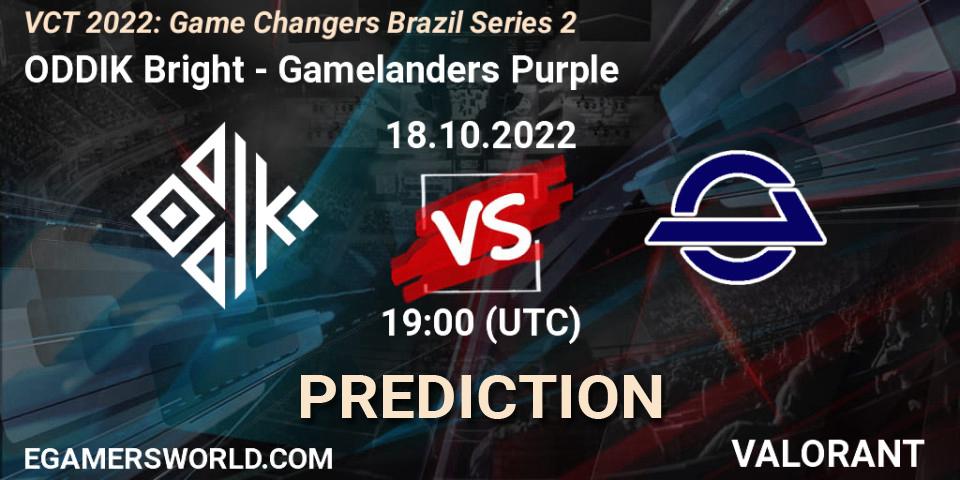 Pronóstico ODDIK Bright - Gamelanders Purple. 18.10.2022 at 19:45, VALORANT, VCT 2022: Game Changers Brazil Series 2