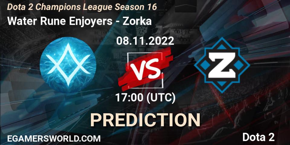 Pronóstico Water Rune Enjoyers - Zorka. 08.11.2022 at 17:27, Dota 2, Dota 2 Champions League Season 16