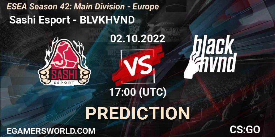 Pronóstico Sashi Esport - BLVKHVND. 02.10.2022 at 17:00, Counter-Strike (CS2), ESEA Season 42: Main Division - Europe