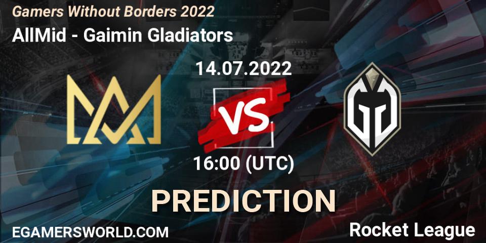 Pronóstico AllMid - Gaimin Gladiators. 14.07.2022 at 16:00, Rocket League, Gamers Without Borders 2022