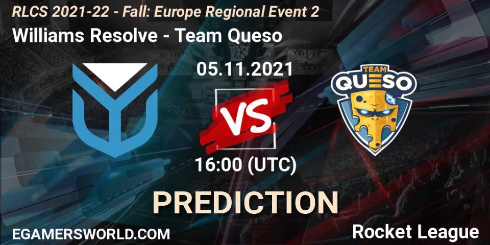 Pronóstico Williams Resolve - Team Queso. 05.11.2021 at 16:00, Rocket League, RLCS 2021-22 - Fall: Europe Regional Event 2
