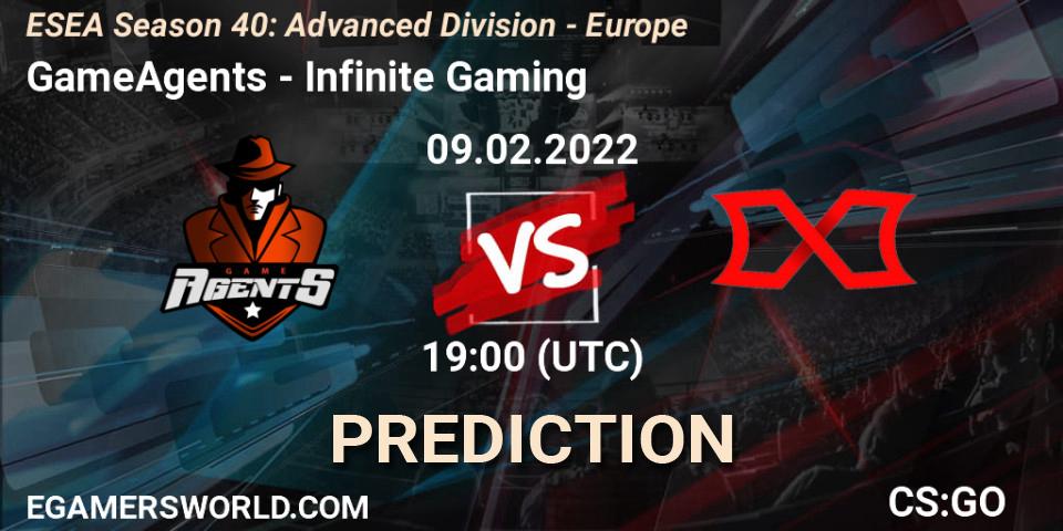 Pronóstico GameAgents - Infinite Gaming. 09.02.2022 at 19:00, Counter-Strike (CS2), ESEA Season 40: Advanced Division - Europe