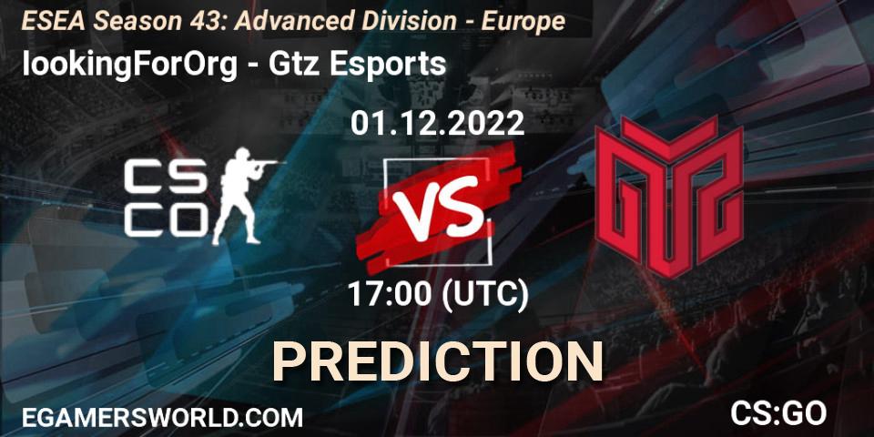 Pronóstico IookingForOrg - GTZ Bulls Esports. 01.12.22, CS2 (CS:GO), ESEA Season 43: Advanced Division - Europe