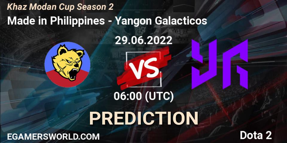 Pronóstico Made in Philippines - Yangon Galacticos. 29.06.2022 at 06:02, Dota 2, Khaz Modan Cup Season 2