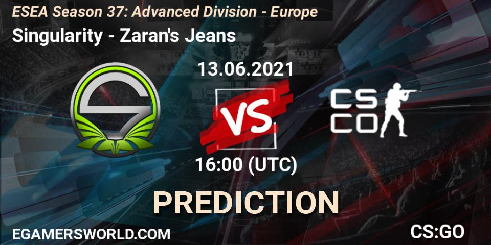 Pronóstico Singularity - Zaran's Jeans. 13.06.2021 at 18:00, Counter-Strike (CS2), ESEA Season 37: Advanced Division - Europe