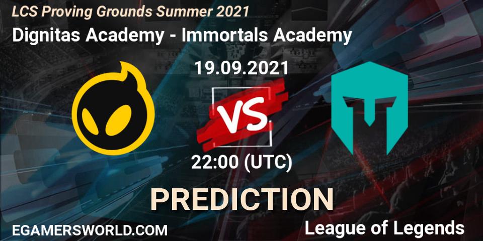 Pronóstico Dignitas Academy - Immortals Academy. 19.09.2021 at 22:00, LoL, LCS Proving Grounds Summer 2021