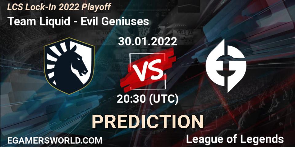 Pronóstico Team Liquid - Evil Geniuses. 30.01.2022 at 20:30, LoL, LCS Lock-In 2022 Playoff