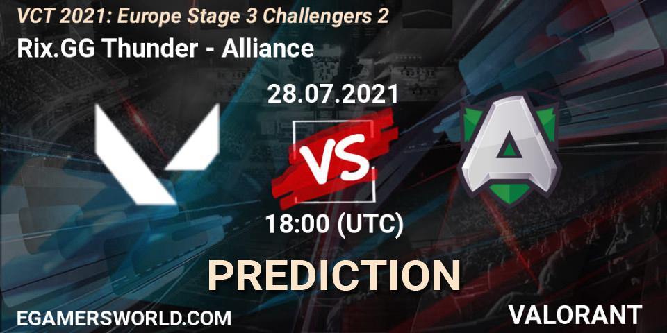 Pronóstico Rix.GG Thunder - Alliance. 28.07.2021 at 18:00, VALORANT, VCT 2021: Europe Stage 3 Challengers 2