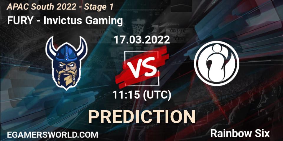 Pronóstico FURY - Invictus Gaming. 17.03.2022 at 11:15, Rainbow Six, APAC South 2022 - Stage 1