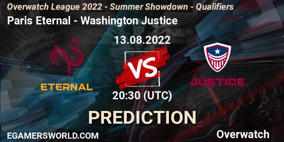 Pronóstico Paris Eternal - Washington Justice. 13.08.2022 at 20:30, Overwatch, Overwatch League 2022 - Summer Showdown - Qualifiers