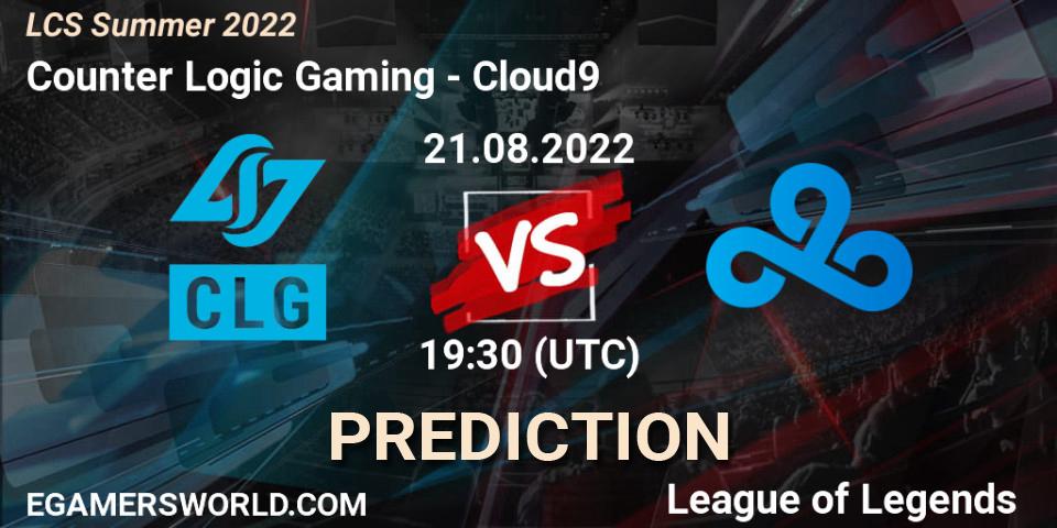 Pronóstico Counter Logic Gaming - Cloud9. 21.08.22, LoL, LCS Summer 2022
