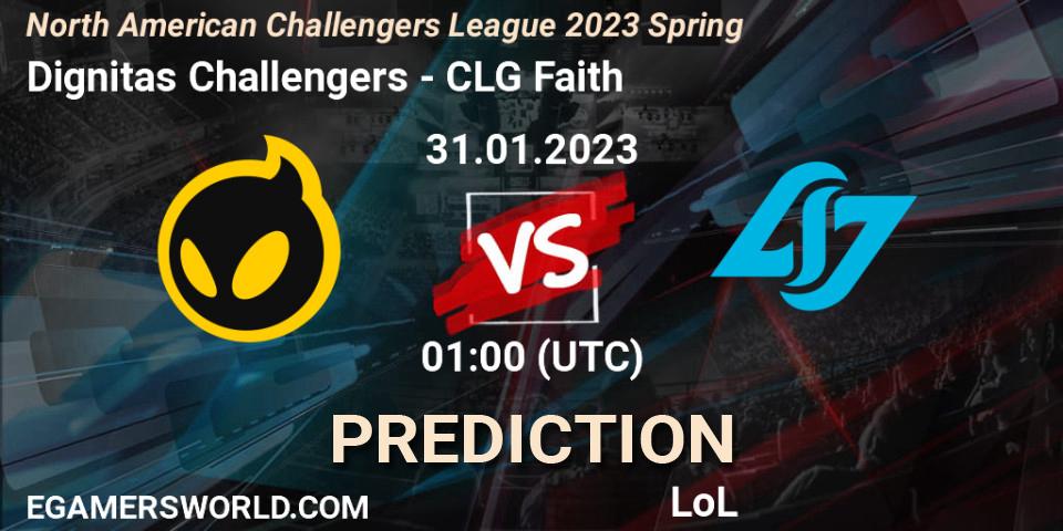 Pronóstico Dignitas Challengers - CLG Faith. 31.01.23, LoL, NACL 2023 Spring - Group Stage