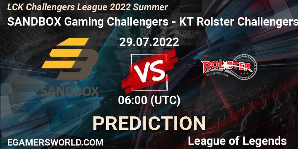 Pronóstico SANDBOX Gaming Challengers - KT Rolster Challengers. 29.07.2022 at 06:00, LoL, LCK Challengers League 2022 Summer