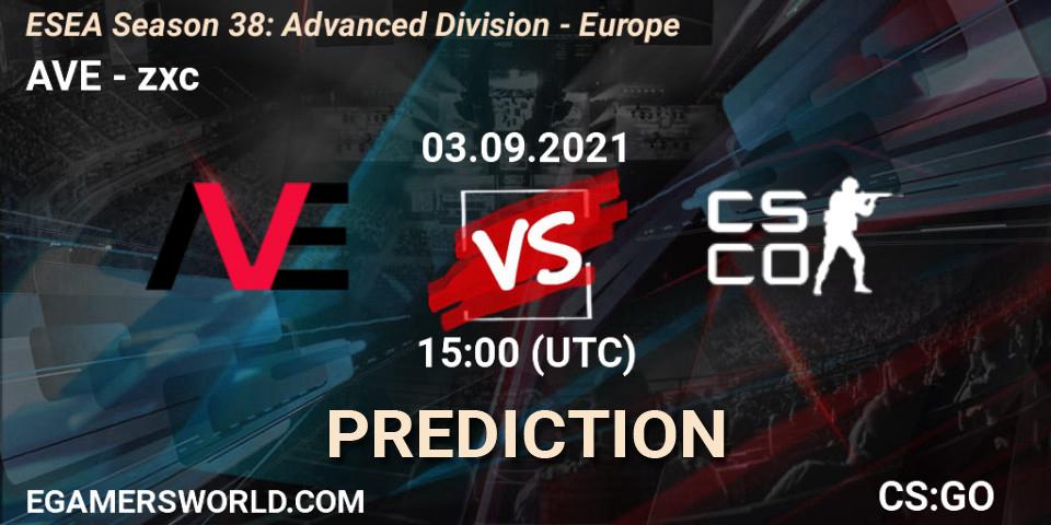 Pronóstico AVE - zxc. 03.09.2021 at 15:00, Counter-Strike (CS2), ESEA Season 38: Advanced Division - Europe