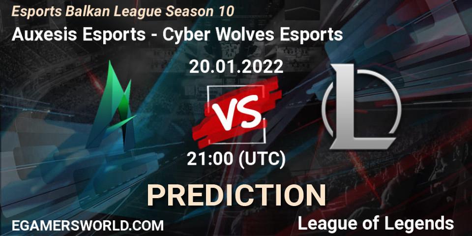 Pronóstico Auxesis Esports - Cyber Wolves Esports. 20.01.2022 at 21:00, LoL, Esports Balkan League Season 10