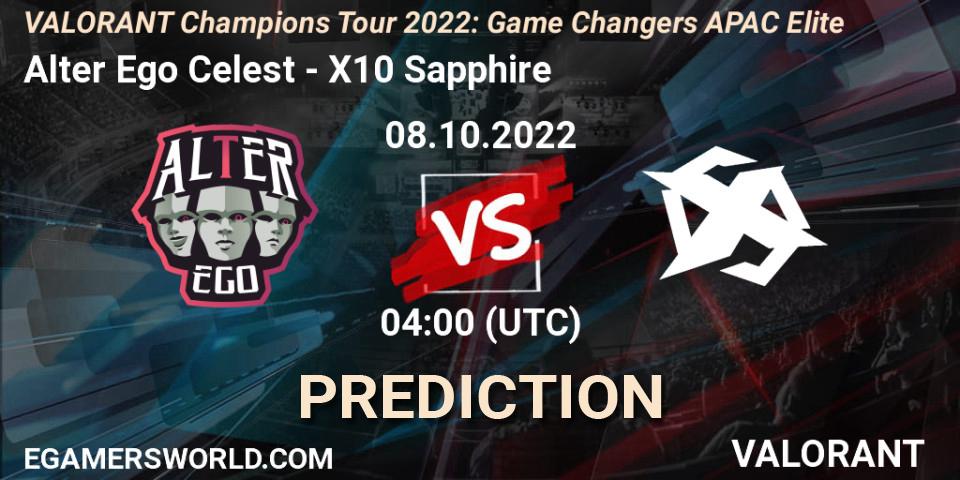 Pronóstico Alter Ego Celestè - X10 Sapphire. 08.10.2022 at 04:00, VALORANT, VCT 2022: Game Changers APAC Elite