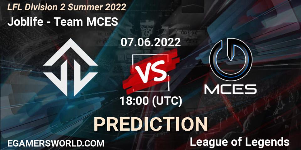 Pronóstico Joblife - Team MCES. 07.06.2022 at 16:00, LoL, LFL Division 2 Summer 2022