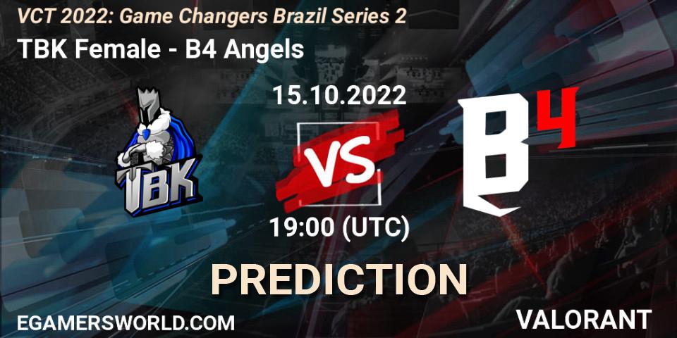 Pronóstico TBK Female - B4 Angels. 15.10.2022 at 19:00, VALORANT, VCT 2022: Game Changers Brazil Series 2