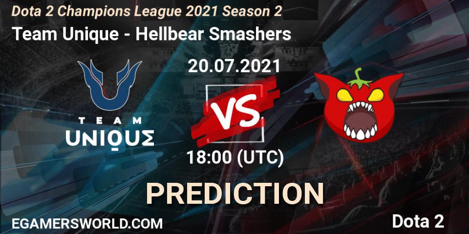 Pronóstico Team Unique - Hellbear Smashers. 20.07.2021 at 18:00, Dota 2, Dota 2 Champions League 2021 Season 2