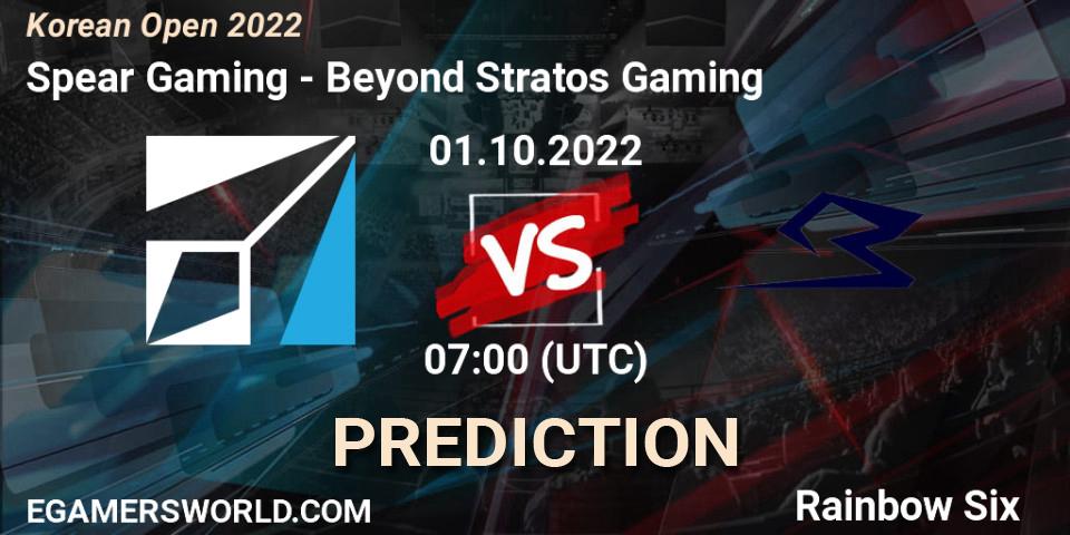 Pronóstico Spear Gaming - Beyond Stratos Gaming. 01.10.2022 at 07:00, Rainbow Six, Korean Open 2022