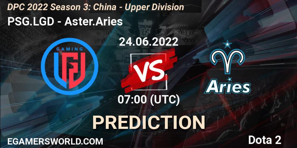 Pronóstico PSG.LGD - Aster.Aries. 24.06.2022 at 08:00, Dota 2, DPC 2021/2022 China Tour 3: Division I