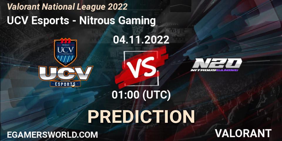 Pronóstico UCV Esports - Nitrous Gaming. 04.11.2022 at 01:00, VALORANT, Valorant National League 2022