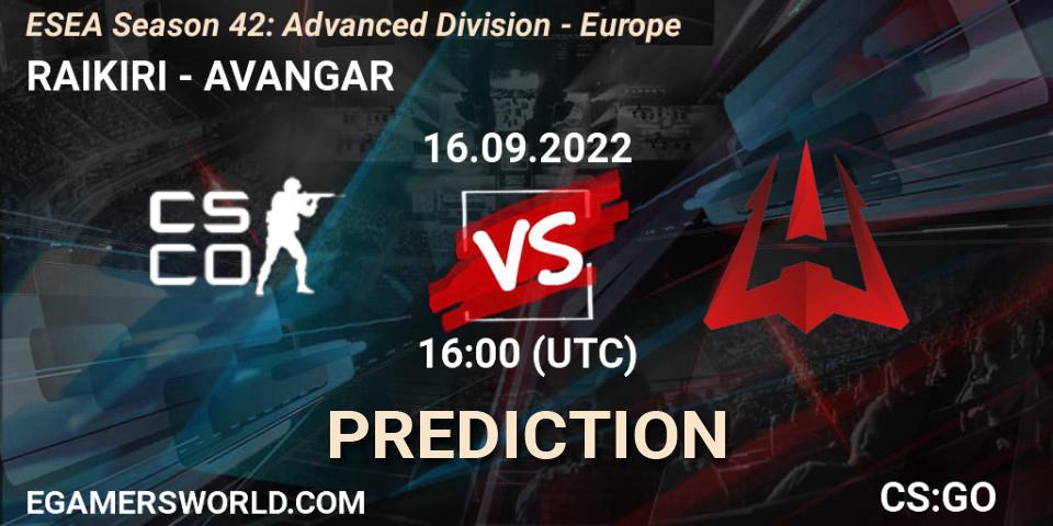 Pronóstico RAIKIRI - AVANGAR. 16.09.2022 at 16:00, Counter-Strike (CS2), ESEA Season 42: Advanced Division - Europe