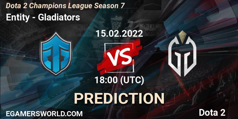 Pronóstico Entity - Gladiators. 15.02.2022 at 18:00, Dota 2, Dota 2 Champions League 2022 Season 7