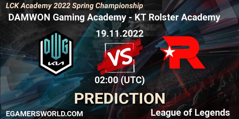 Pronóstico DAMWON Gaming Academy - KT Rolster Academy. 19.11.2022 at 02:30, LoL, LCK Academy 2022 Spring Championship