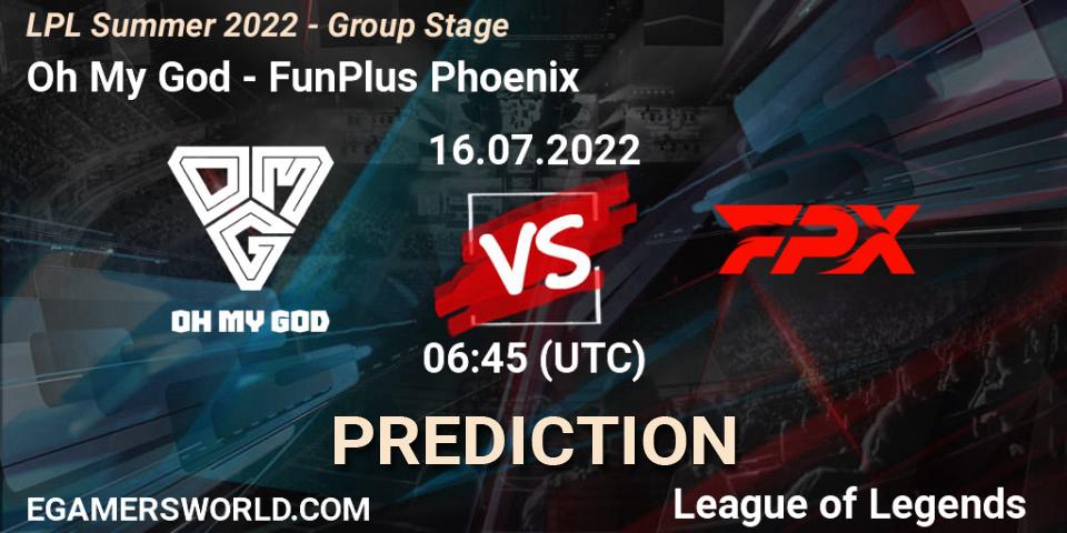 Pronóstico Oh My God - FunPlus Phoenix. 17.07.2022 at 07:00, LoL, LPL Summer 2022 - Group Stage