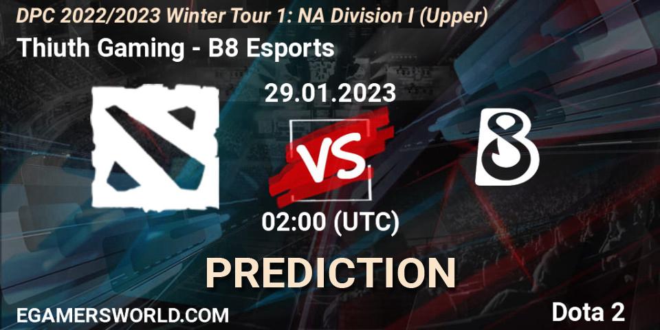 Pronóstico Thiuth Gaming - B8 Esports. 29.01.23, Dota 2, DPC 2022/2023 Winter Tour 1: NA Division I (Upper)