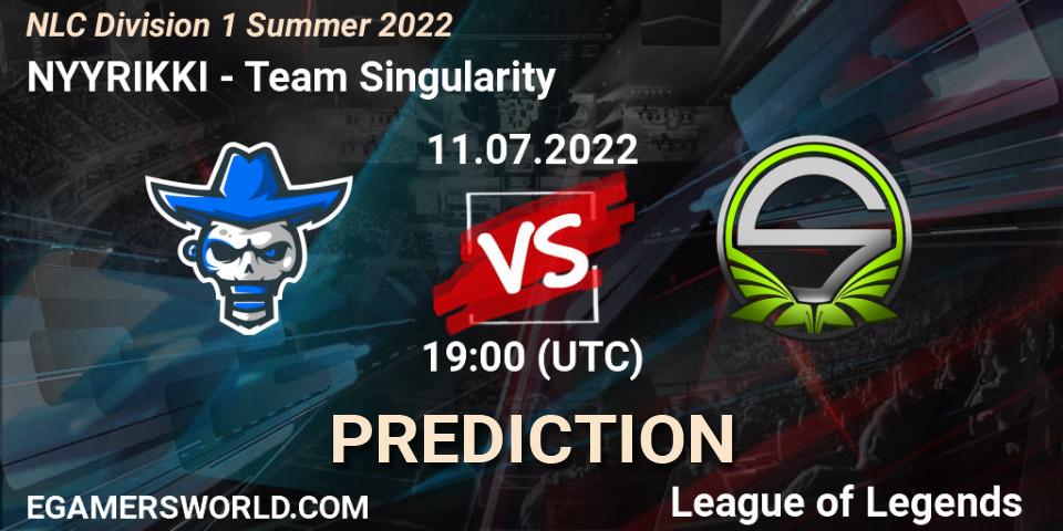 Pronóstico NYYRIKKI - Team Singularity. 11.07.2022 at 19:00, LoL, NLC Division 1 Summer 2022