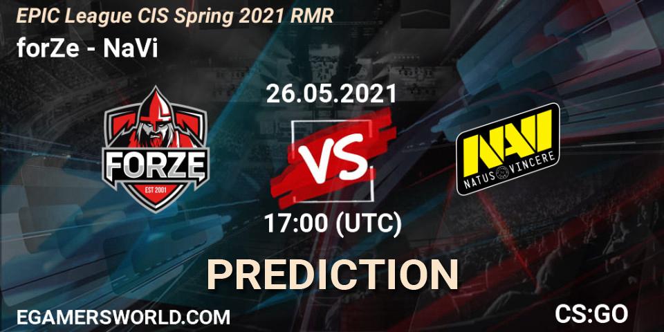 Pronóstico forZe - NaVi. 26.05.2021 at 17:20, Counter-Strike (CS2), EPIC League CIS Spring 2021 RMR