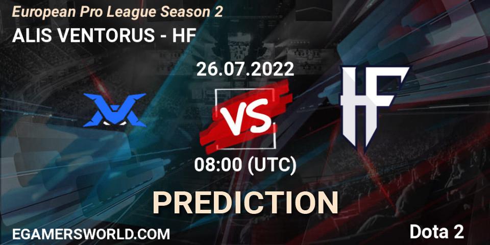 Pronóstico ALIS VENTORUS - HF. 26.07.2022 at 11:00, Dota 2, European Pro League Season 2