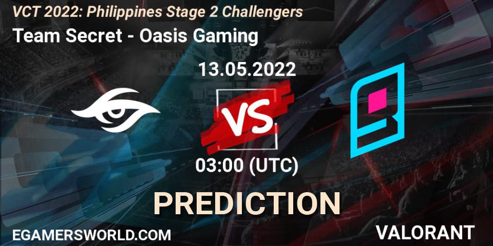 Pronóstico Team Secret - Oasis Gaming. 13.05.2022 at 03:00, VALORANT, VCT 2022: Philippines Stage 2 Challengers