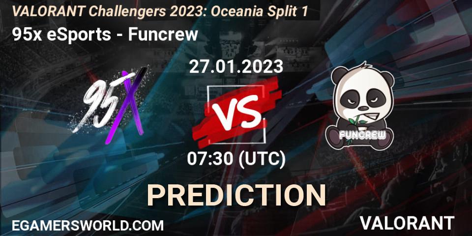 Pronóstico 95x eSports - Funcrew. 27.01.2023 at 07:30, VALORANT, VALORANT Challengers 2023: Oceania Split 1