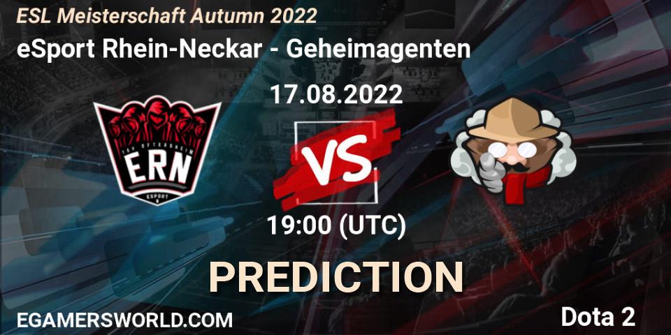 Pronóstico eSport Rhein-Neckar - Geheimagenten. 17.08.2022 at 19:14, Dota 2, ESL Meisterschaft Autumn 2022