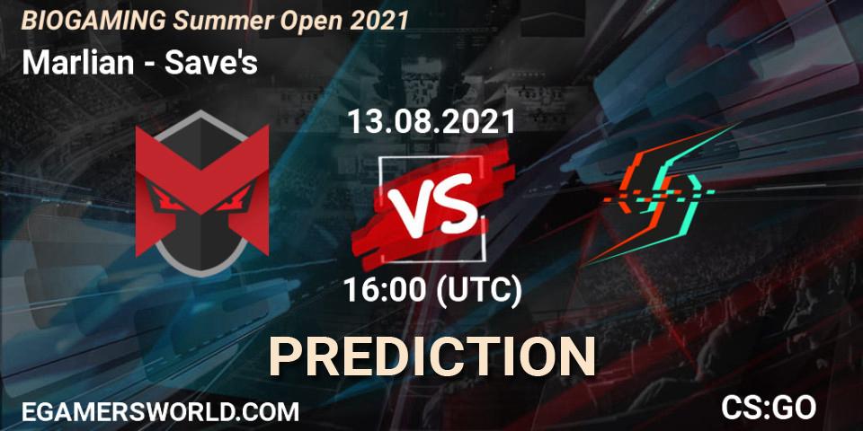 Pronóstico Marlian - Save's. 13.08.2021 at 16:00, Counter-Strike (CS2), BIOGAMING Summer Open 2021