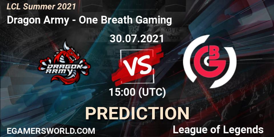 Pronóstico Dragon Army - One Breath Gaming. 30.07.21, LoL, LCL Summer 2021